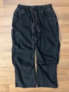 We The Free Size Extra Large Wide Leg Dark Denim Cargo Jeans 100% Cotton Boho XL